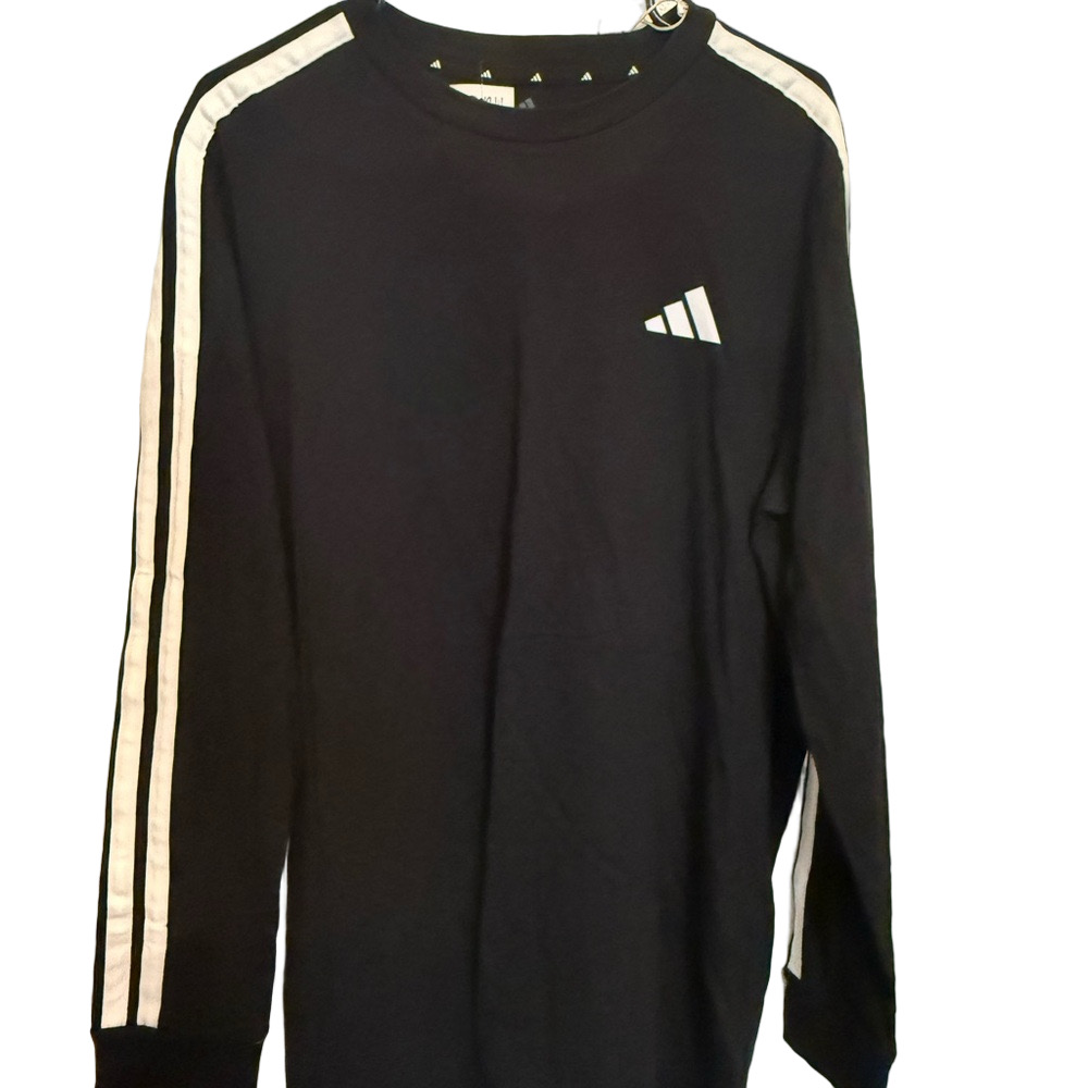 adidas Black Long Sleeve Shirt with White Stripes